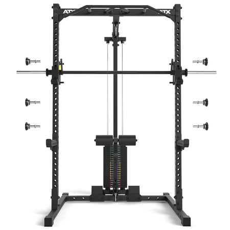 ATX® Half Rack - Komplettset 510 mit Latzug - Steckgewichte und Multipresse - Höhe 196 cm - Half Rack mit Latzug (Stack Weight) + Multipresse