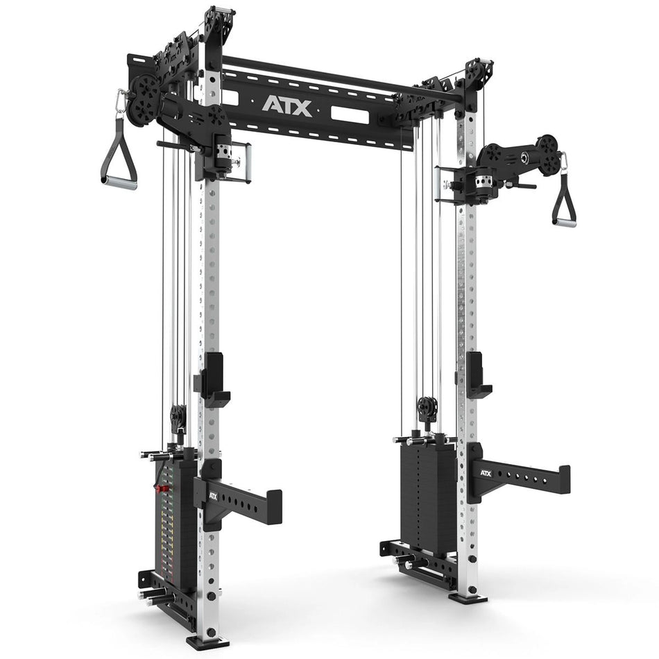 ATX® Half Rack - Zugstation mit 2 x 90 kg Steckgewichten - Wandbefestigung - Half Rack mit Kabelzug