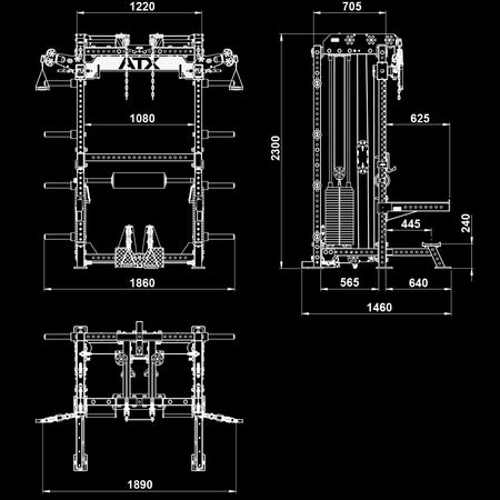 ATX® Multi Pull Rack 2.0 mit 2 x 110 kg Steckgewichten - Half Rack mit Kabelzug