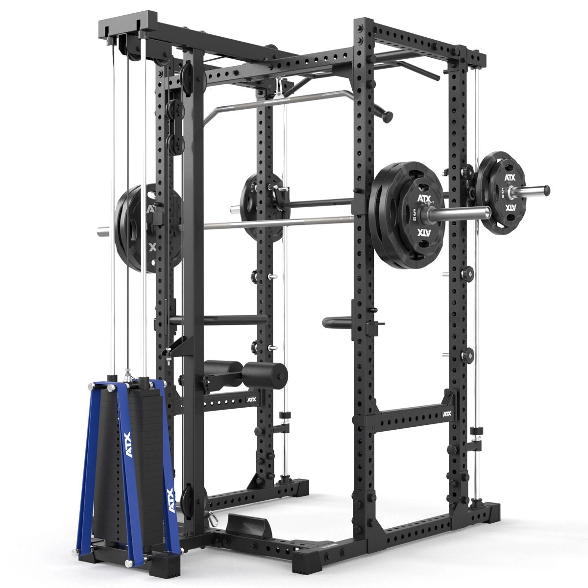 ATX® Power Rack Komplettstation 640/660 - mit Latzug Steckgewichte & Multipresse - Power Rack mit Kabelzug + Multipresse