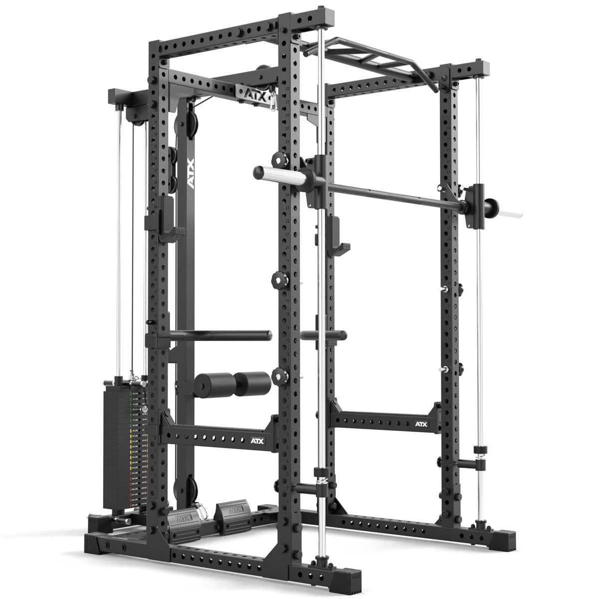 ATX® Power Rack Komplettstation 640/660 - mit Latzug Steckgewichte & Multipresse - Power Rack mit Kabelzug + Multipresse