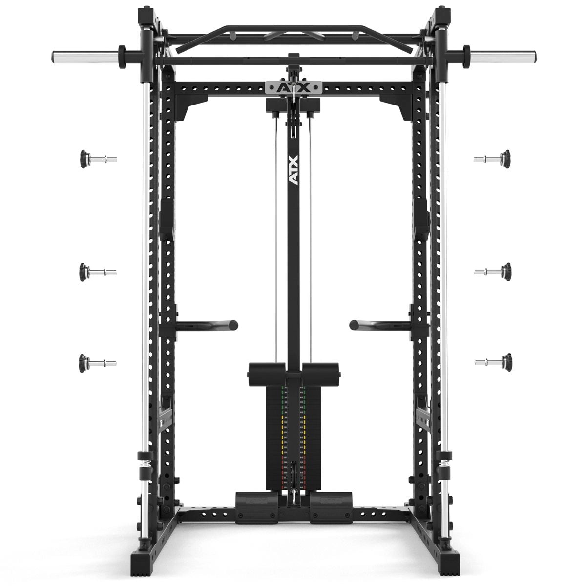 ATX® Power Rack Komplettstation 640/660 - mit Latzug Steckgewichte & Multipresse - Power Rack mit Kabelzug + Multipresse