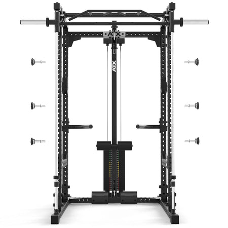 ATX® Power Rack Komplettstation 640/660 - mit Latzug Steckgewichte & Multipresse - Power Rack mit Kabelzug + Multipresse